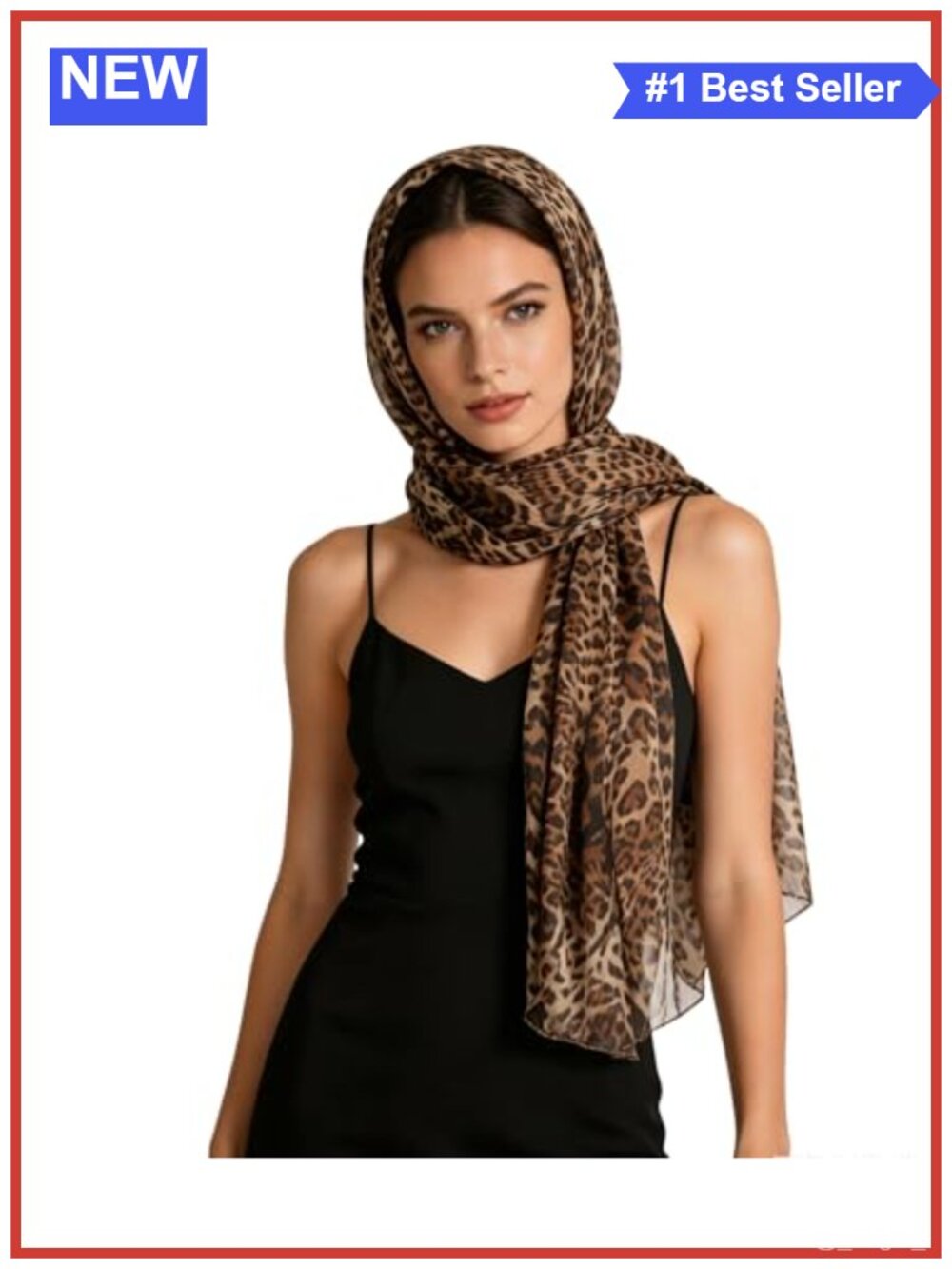 Leopard Print Long Chiffon Scarf Lightweight Shawl Wrap for Women